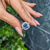 2.86 Ct. Blue Sapphire and Natural Diamond Pave Ring, 14K White Gold Life Style