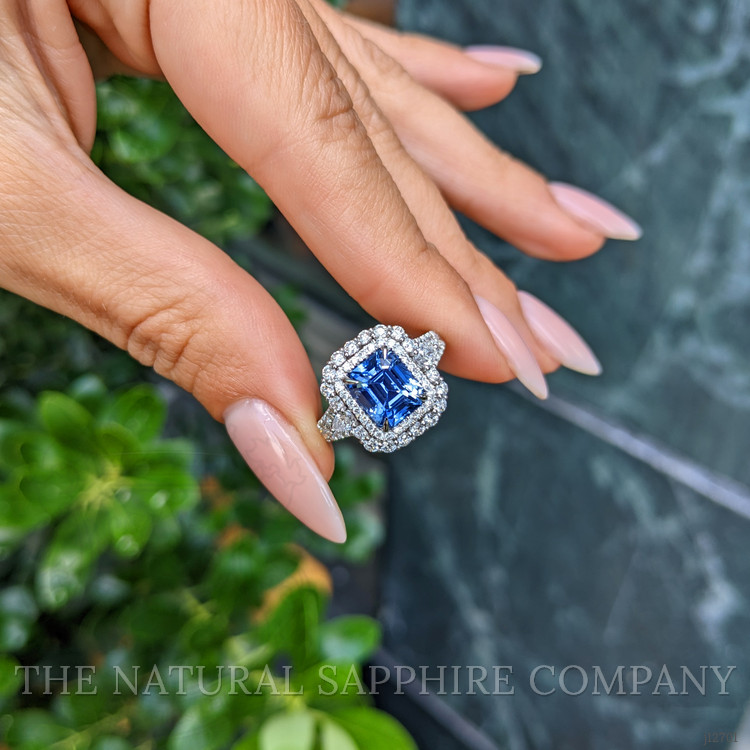 2.86 Ct. Blue Sapphire and Natural Diamond Pave Ring, 14K White Gold