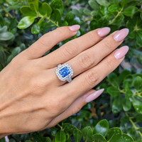 2.86 Ct. Blue Sapphire and Natural Diamond Pave Ring, 14K White Gold Life Style
