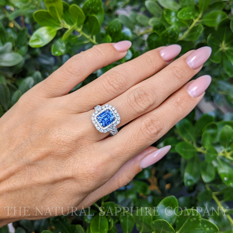 2.86 Ct. Blue Sapphire and Natural Diamond Pave Ring, 14K White Gold