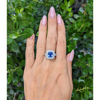 2.86 Ct. Blue Sapphire and Natural Diamond Pave Ring, 14K White Gold Life Style