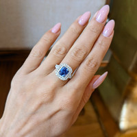 2.86 Ct. Blue Sapphire and Natural Diamond Pave Ring, 14K White Gold Life Style