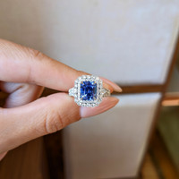 2.86 Ct. Blue Sapphire and Natural Diamond Pave Ring, 14K White Gold Life Style