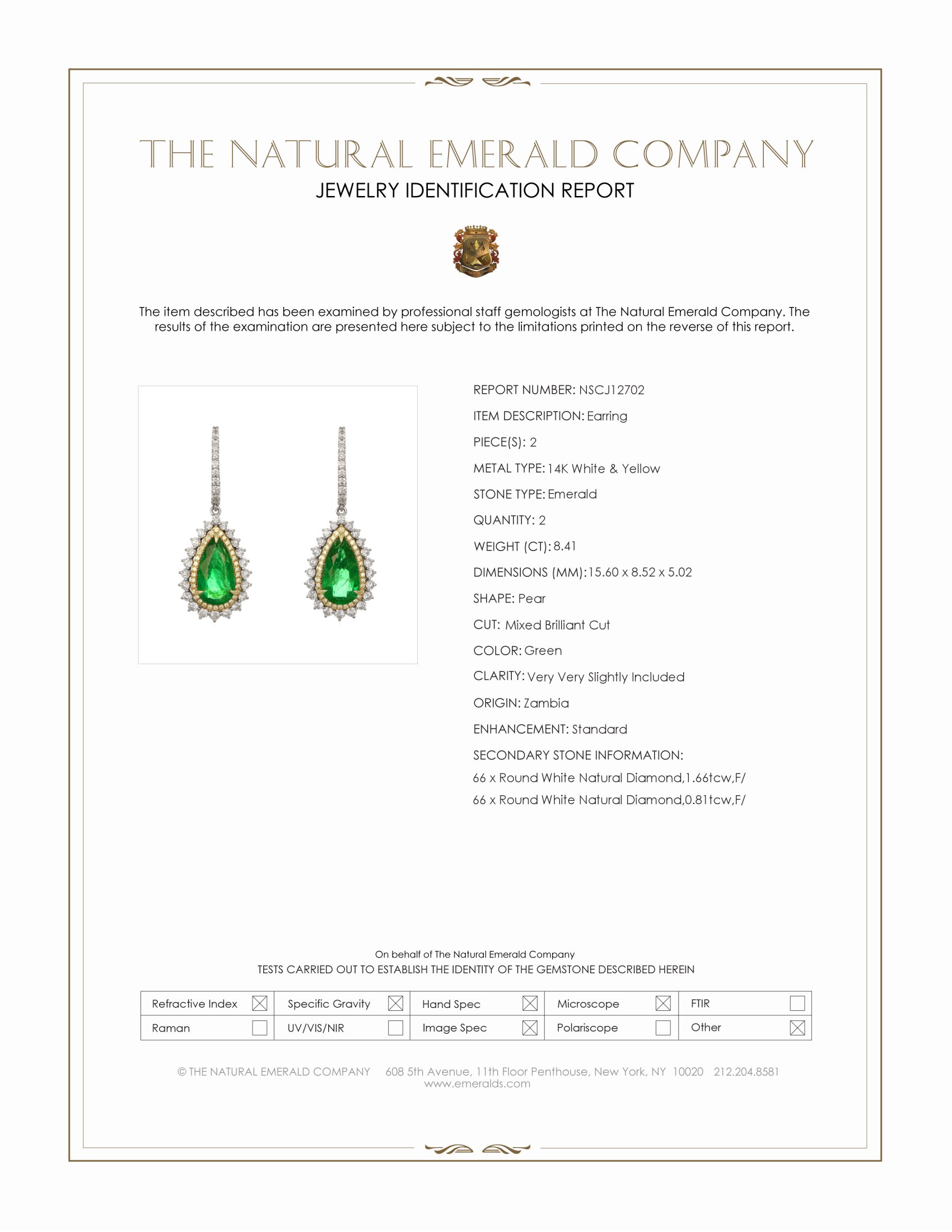 8.41 Ct.Tw. Emerald and Natural Diamond Pave Earrings, 14K White & Yellow