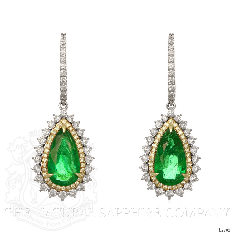 8.41 Ct.Tw. Emerald and Natural Diamond Pave Earrings, 14K White & Yellow