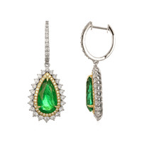 8.41 Ct.Tw.Total Carat Weight Emerald and Natural Diamond Pave Earrings, 14K White & Yellow Image