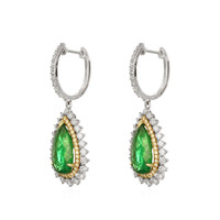 8.41&nbsp;Ct.Tw.Total Carat Weight Emerald and Natural Diamond Pave Earrings, 14K White & Yellow Image