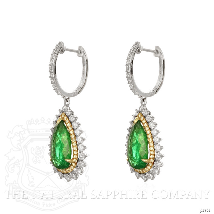 8.41 Ct.Tw. Emerald and Natural Diamond Pave Earrings, 14K White & Yellow
