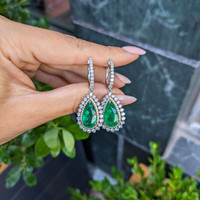 8.41 Ct.Tw.Total Carat Weight Emerald and Natural Diamond Pave Earrings, 14K White & Yellow Life Style
