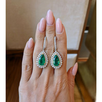 8.41 Ct.Tw.Total Carat Weight Emerald and Natural Diamond Pave Earrings, 14K White & Yellow Life Style