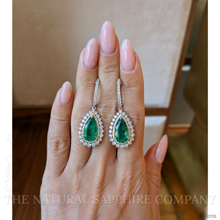 8.41 Ct.Tw. Emerald and Natural Diamond Pave Earrings, 14K White & Yellow
