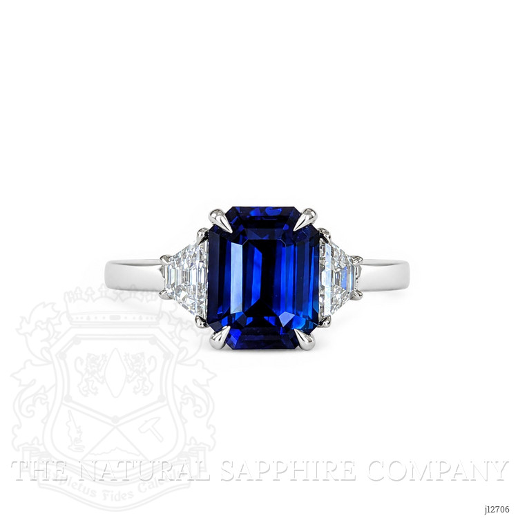 3.04 Ct. Blue Sapphire and Natural Diamond Three Stone Ring, Platinum 950