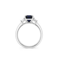 3.04 Ct. Blue Sapphire and Natural Diamond Three Stone Ring, Platinum 950 Image