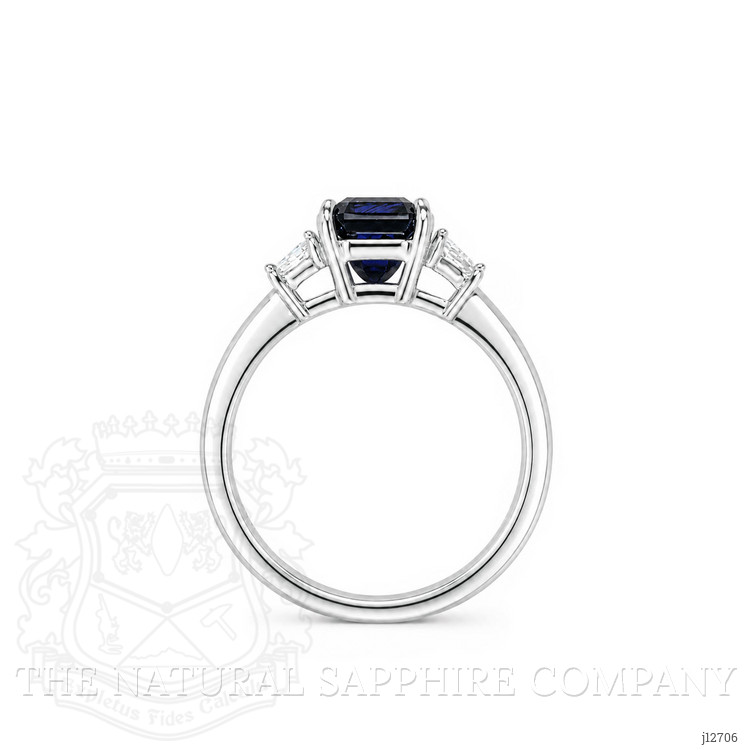 3.04 Ct. Blue Sapphire and Natural Diamond Three Stone Ring, Platinum 950