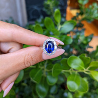 3.04 Ct. Blue Sapphire and Natural Diamond Accent Stones Ring, Platinum 950 Life Style