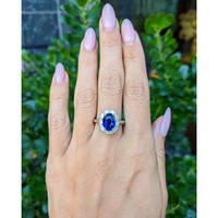 3.04 Ct. Blue Sapphire and Natural Diamond Accent Stones Ring, Platinum 950 Life Style