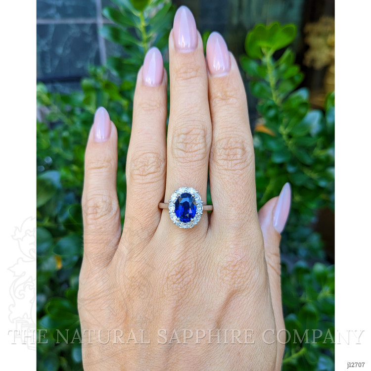 3.04 Ct. Blue Sapphire and Natural Diamond Accent Stones Ring, Platinum 950