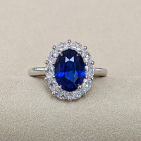 3.04 Ct. Blue Sapphire and Natural Diamond Accent Stones Ring, Platinum 950 Life Style