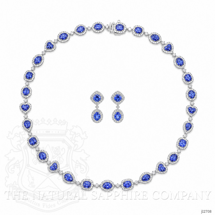 37.57 Ct.Tw. Sapphire and Natural Diamond Accent Stones Necklace, 18K White Gold