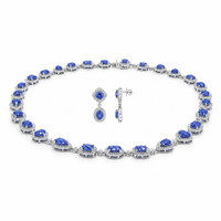 37.57&nbsp;Ct.Tw.Total Carat Weight Sapphire and Natural Diamond Accent Stones Necklace, 18K White Gold Image