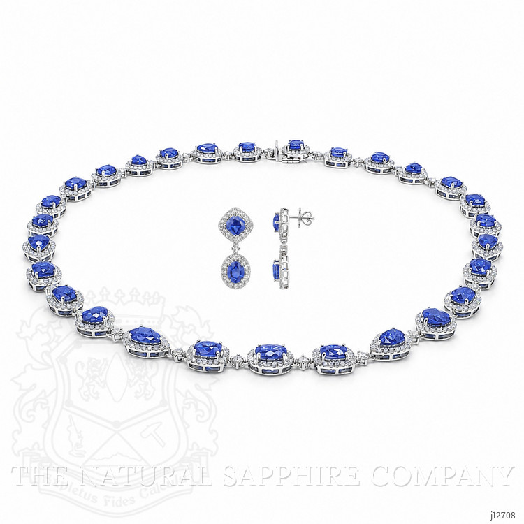 37.57 Ct.Tw. Sapphire and Natural Diamond Accent Stones Necklace, 18K White Gold