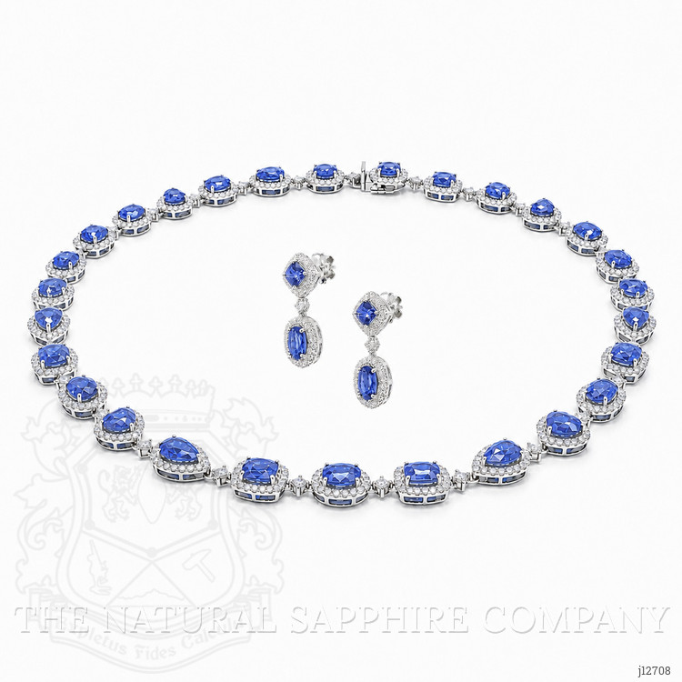 37.57 Ct.Tw. Sapphire and Natural Diamond Accent Stones Necklace, 18K White Gold