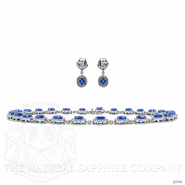 37.57 Ct.Tw. Sapphire and Natural Diamond Accent Stones Necklace, 18K White Gold