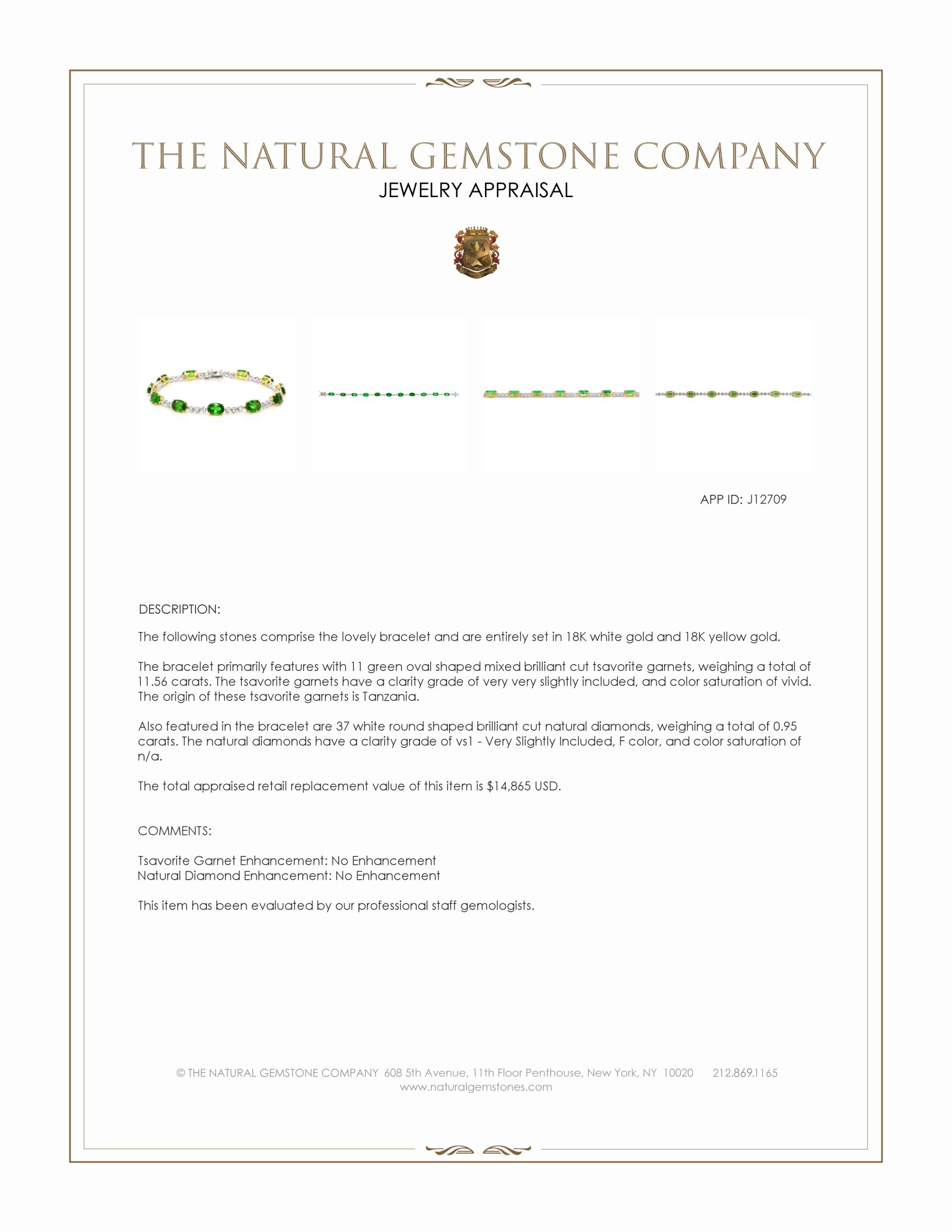 11.56 Ct.Tw. Tsavorite Garnet and Natural Diamond Tennis/Line Bracelet, 18K White & Yellow