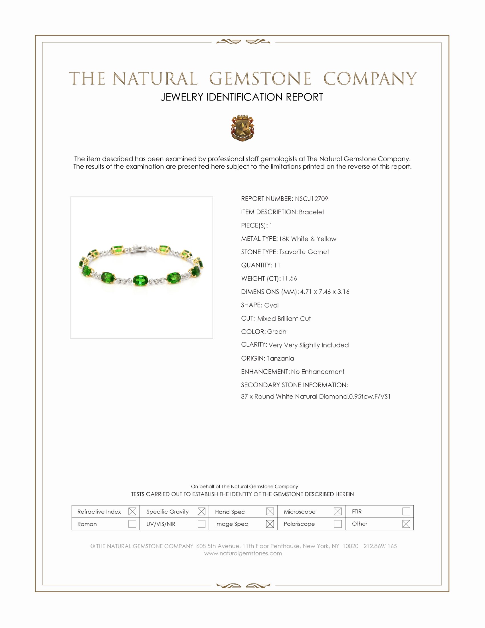 11.56 Ct.Tw. Tsavorite Garnet and Natural Diamond Tennis/Line Bracelet, 18K White & Yellow