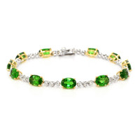 11.56 Ct.Tw.Total Carat Weight Tsavorite Garnet and Natural Diamond Tennis/Line Bracelet, 18K White & Yellow Video