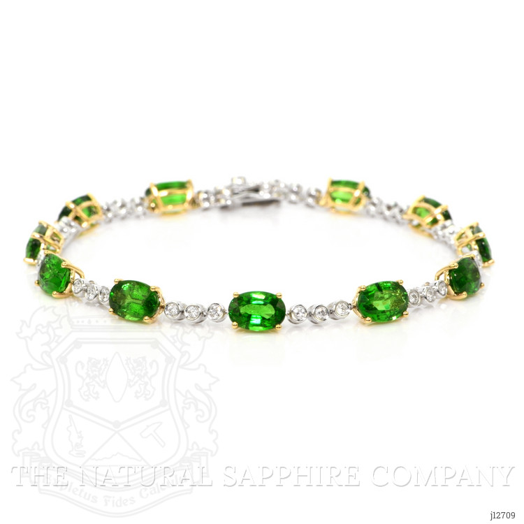 11.56 Ct.Tw. Tsavorite Garnet and Natural Diamond Tennis/Line Bracelet, 18K White & Yellow