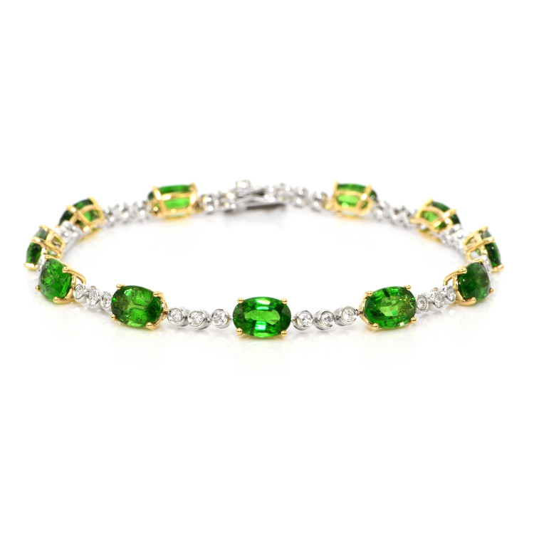 11.56 Ct.Tw. Tsavorite Garnet and Natural Diamond Tennis/Line Bracelet, 18K White & Yellow