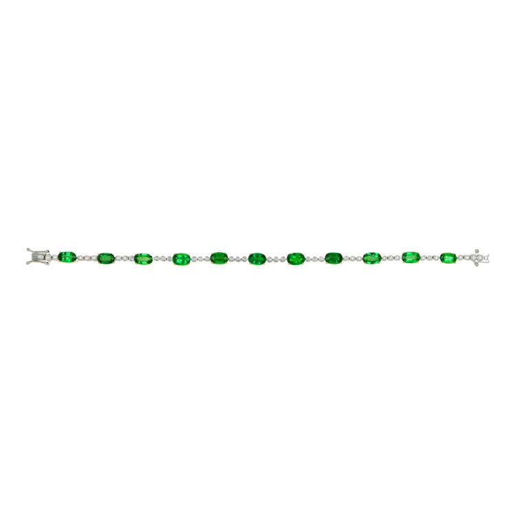 11.56 Ct.Tw. Tsavorite Garnet and Natural Diamond Tennis/Line Bracelet, 18K White & Yellow