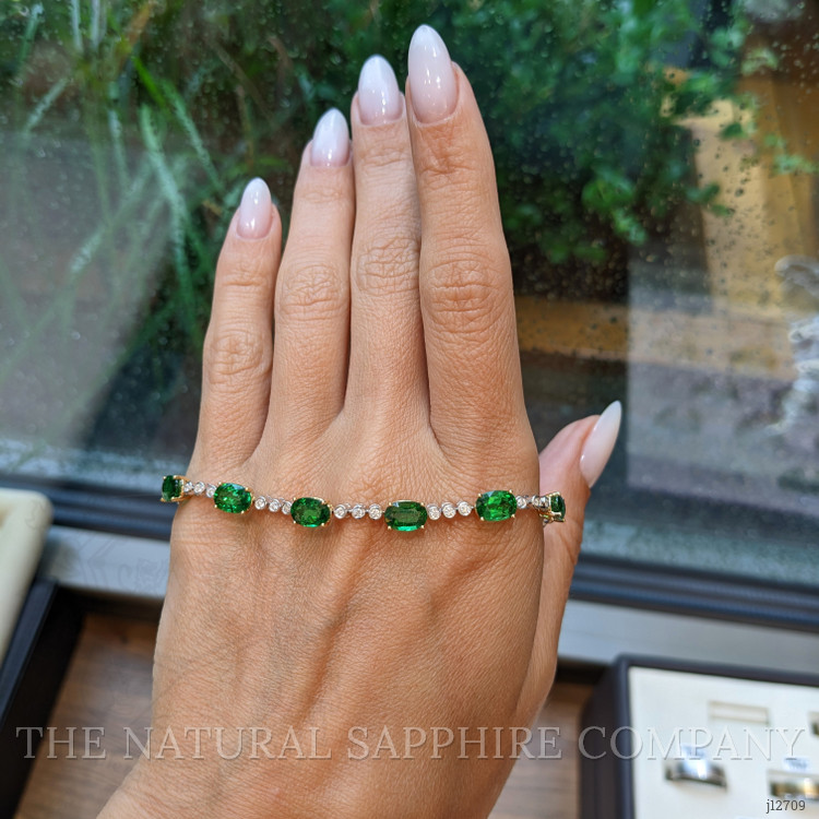 11.56 Ct.Tw. Tsavorite Garnet and Natural Diamond Tennis/Line Bracelet, 18K White & Yellow