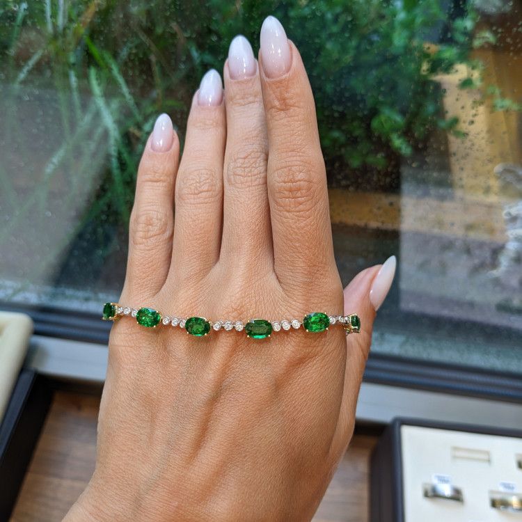 11.56 Ct.Tw. Tsavorite Garnet and Natural Diamond Tennis/Line Bracelet, 18K White & Yellow