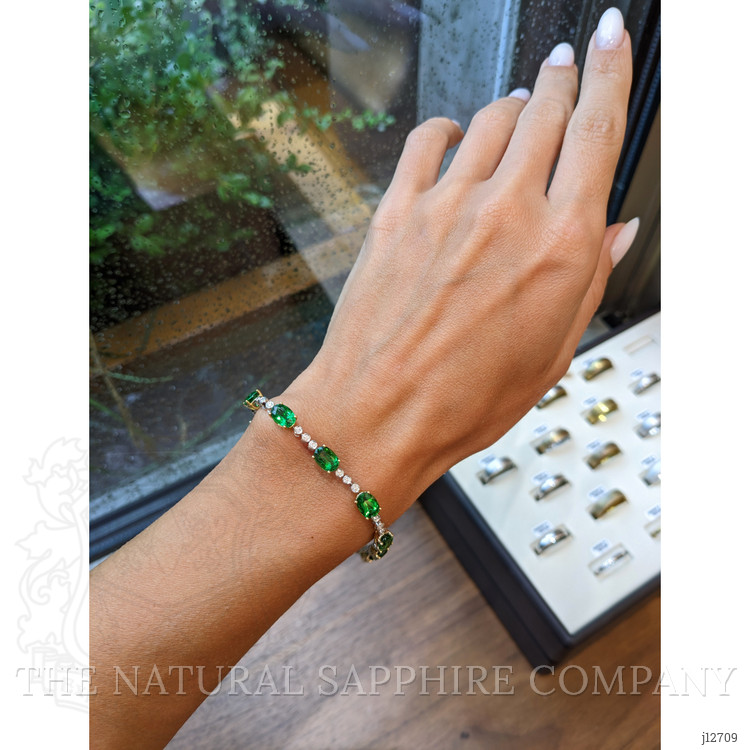 11.56 Ct.Tw. Tsavorite Garnet and Natural Diamond Tennis/Line Bracelet, 18K White & Yellow