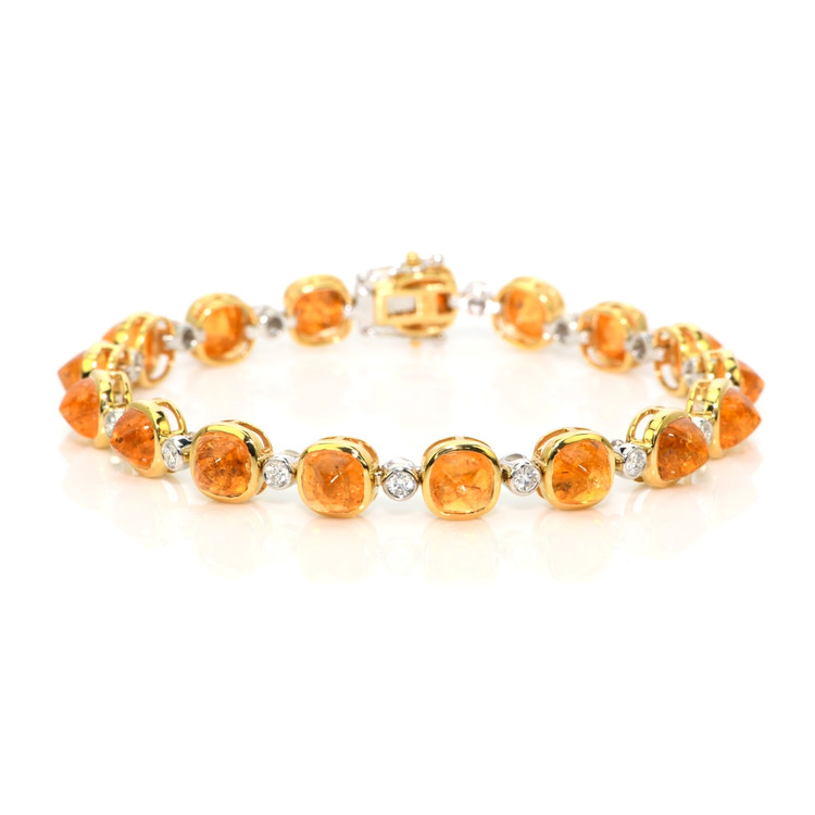 27.82 Ct.Tw. Orange Spessartite Garnet and Natural Diamond Tennis/Line Bracelet, 18K White & Yellow