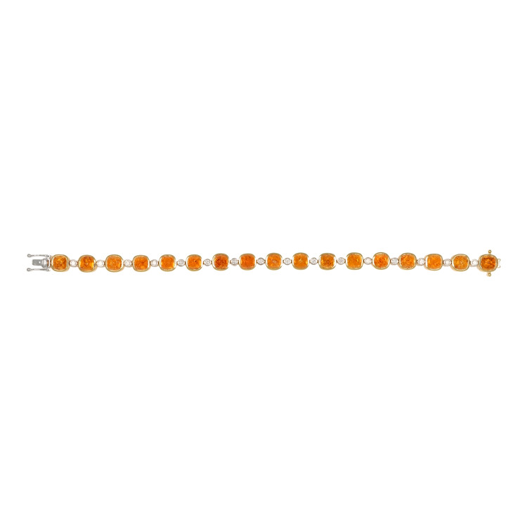 27.82 Ct.Tw. Orange Spessartite Garnet and Natural Diamond Tennis/Line Bracelet, 18K White & Yellow