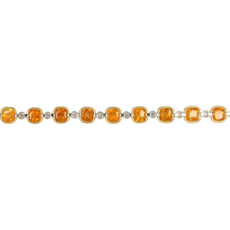 27.82 Ct.Tw. Orange Spessartite Garnet and Natural Diamond Tennis/Line Bracelet, 18K White & Yellow