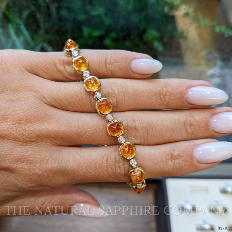 27.82 Ct.Tw. Orange Spessartite Garnet and Natural Diamond Tennis/Line Bracelet, 18K White & Yellow
