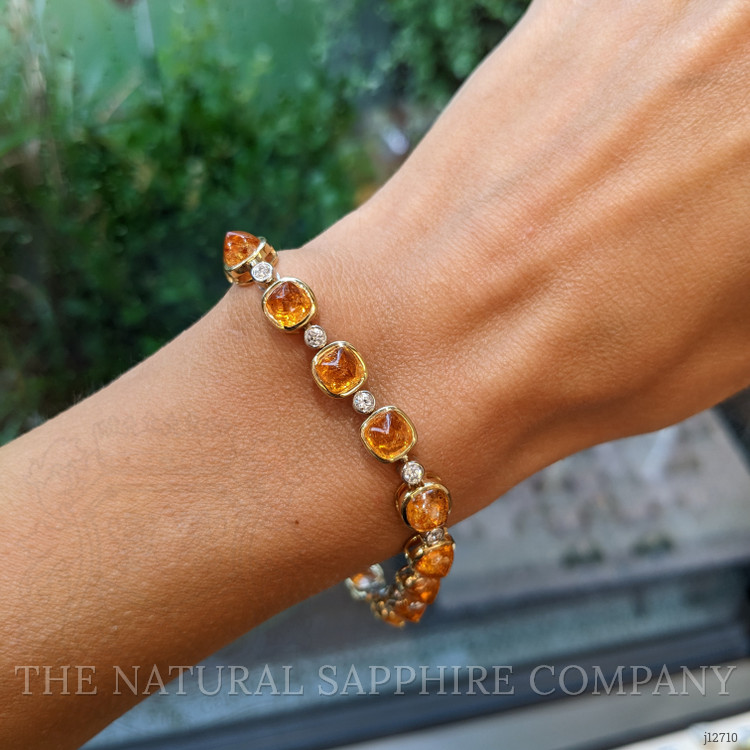 27.82 Ct.Tw. Orange Spessartite Garnet and Natural Diamond Tennis/Line Bracelet, 18K White & Yellow