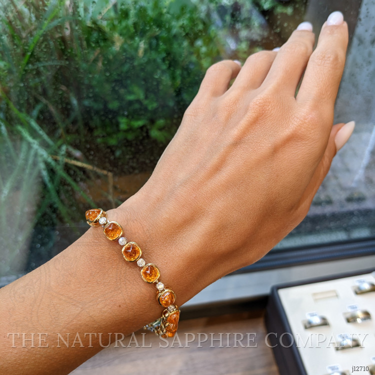 27.82 Ct.Tw. Orange Spessartite Garnet and Natural Diamond Tennis/Line Bracelet, 18K White & Yellow