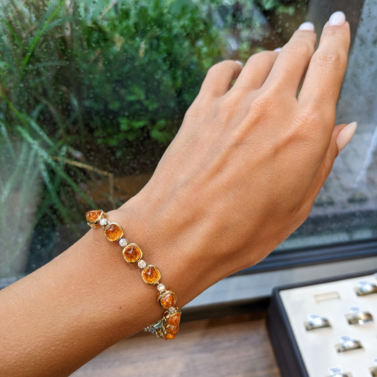 27.82 Ct.Tw. Orange Spessartite Garnet and Natural Diamond Tennis/Line Bracelet, 18K White & Yellow