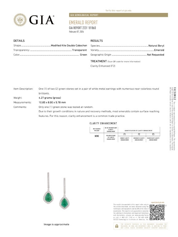 4.97 Ct.Tw. Emerald and Natural Diamond Drops Earrings, 18K White Gold