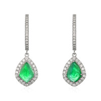 4.97&nbsp;Ct.Tw.Total Carat Weight Emerald and Natural Diamond Drops Earrings, 18K White Gold Video