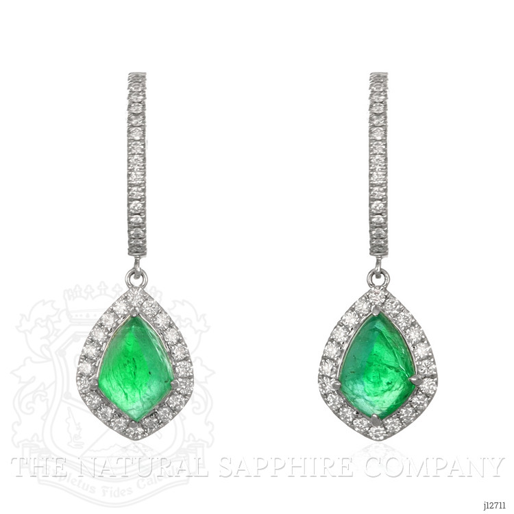 4.97 Ct.Tw. Emerald and Natural Diamond Drops Earrings, 18K White Gold