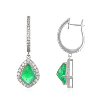 4.97&nbsp;Ct.Tw.Total Carat Weight Emerald and Natural Diamond Drops Earrings, 18K White Gold Image