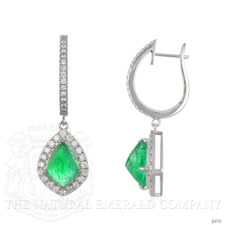 4.97 Ct.Tw. Emerald and Natural Diamond Drops Earrings, 18K White Gold
