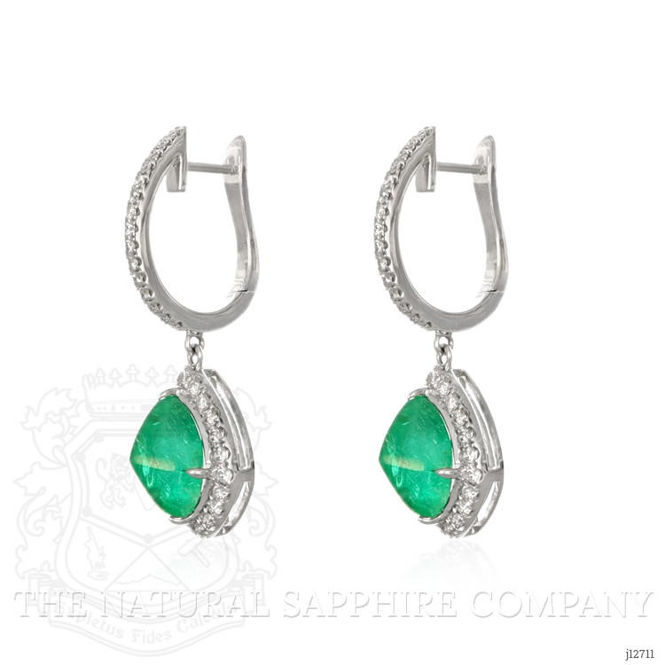 4.97 Ct.Tw. Emerald and Natural Diamond Drops Earrings, 18K White Gold