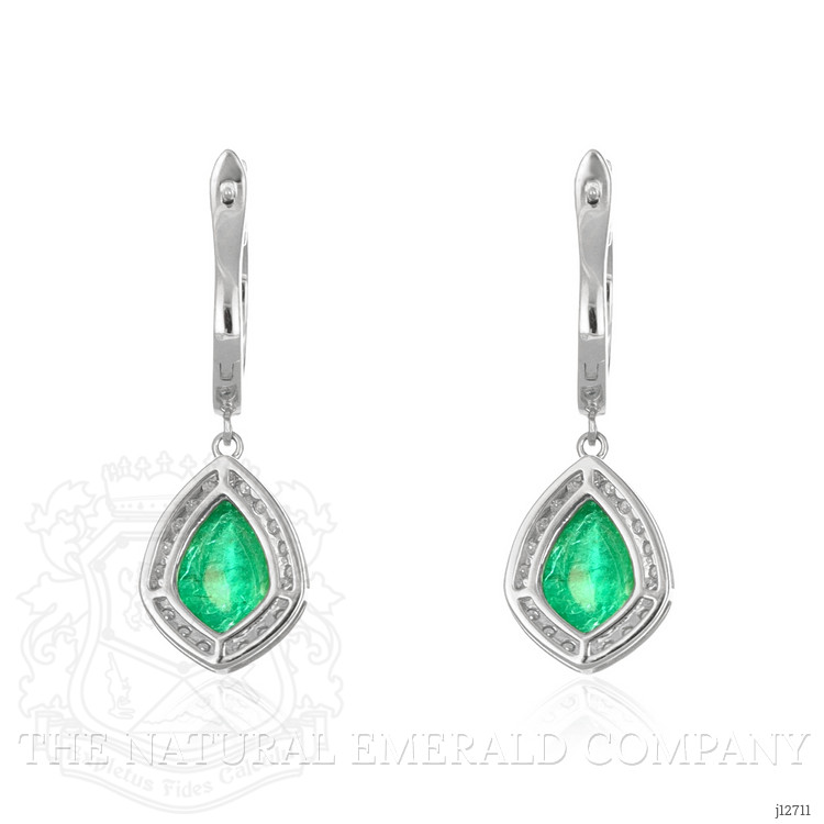 4.97 Ct.Tw. Emerald and Natural Diamond Drops Earrings, 18K White Gold